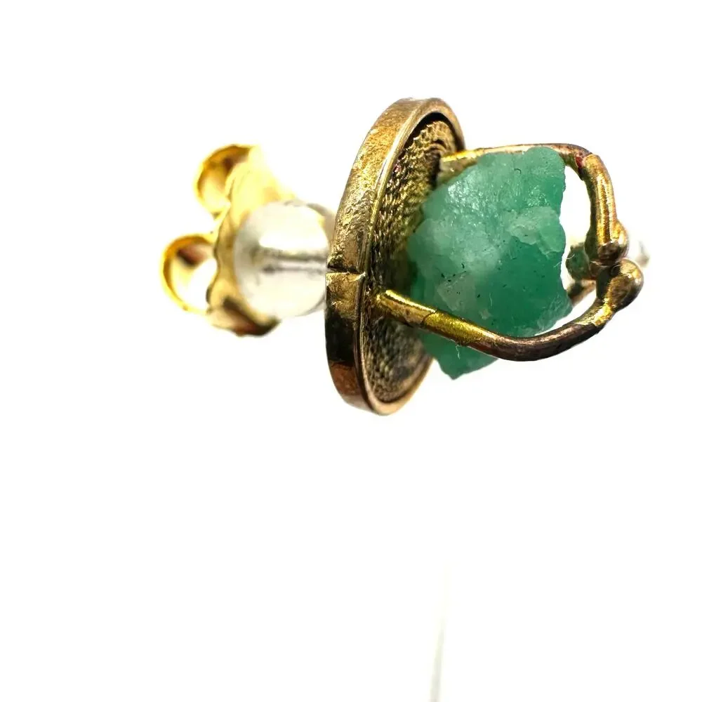 Asian Inspired Green Stone Nugget Pierced Stud Earring Unique Pierced Jewelry